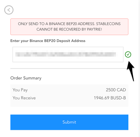 Submit an order on PayTrie