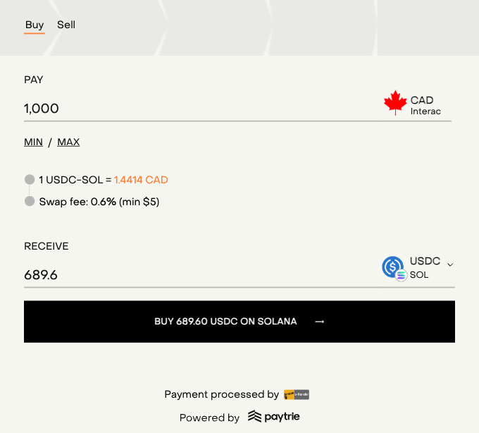 Buy USDC Solana in Canada